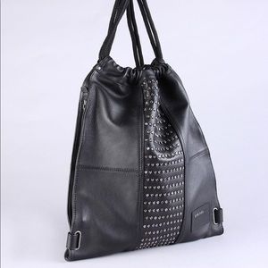 100% Cowhide Leather-Studded DIESEL Drawstring Bag